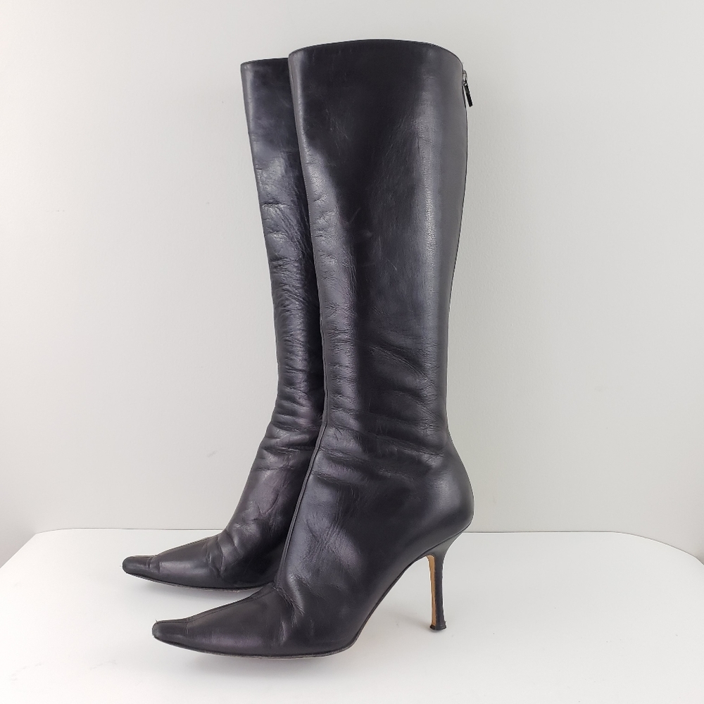 Jimmy Choo Peony Black Leather Knee High Boot 40